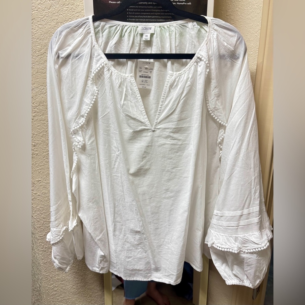 J Crew White long sleeved blouse. NWT.